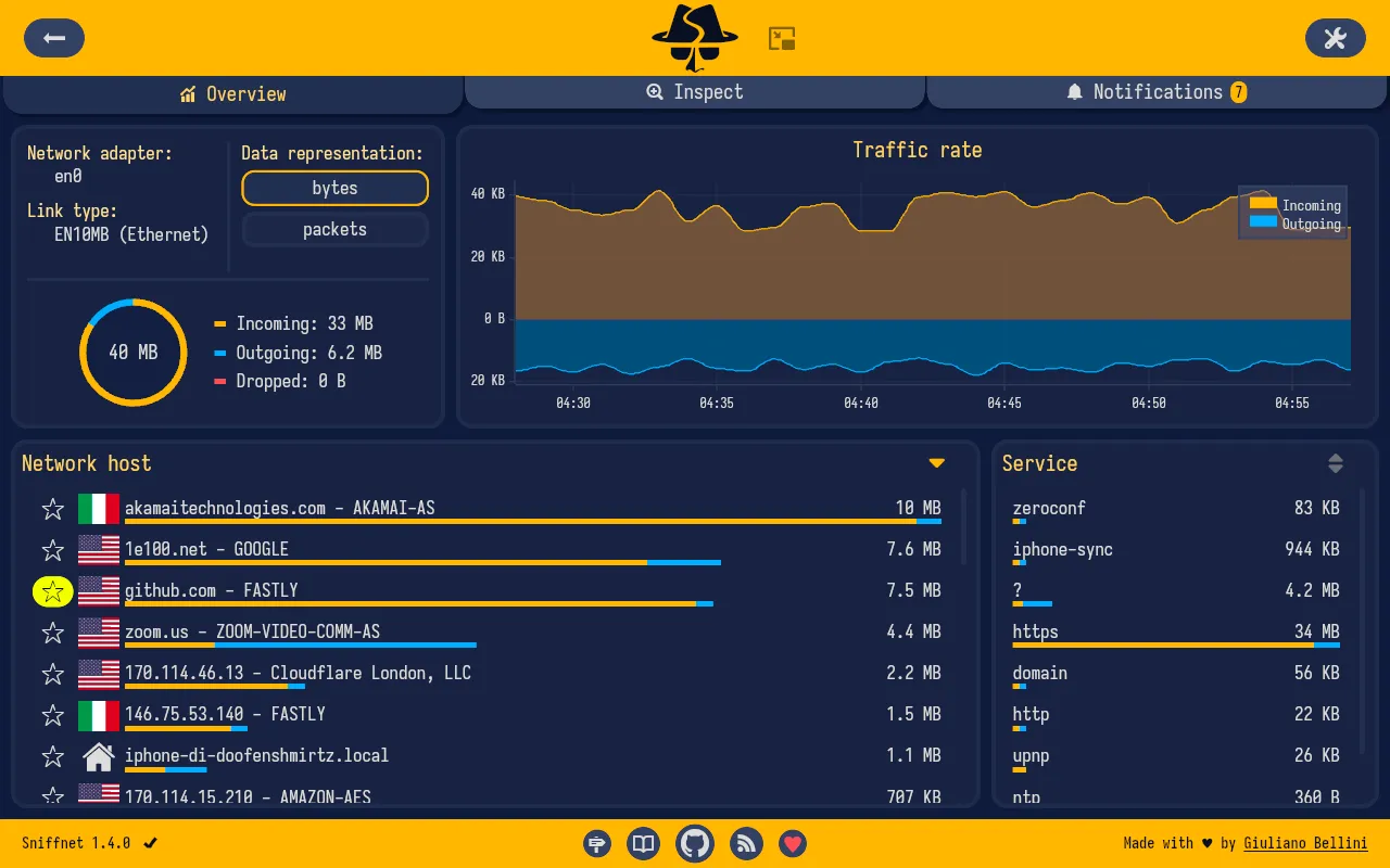 Sniffnet:一款开源跨平台的网络流量监控工具