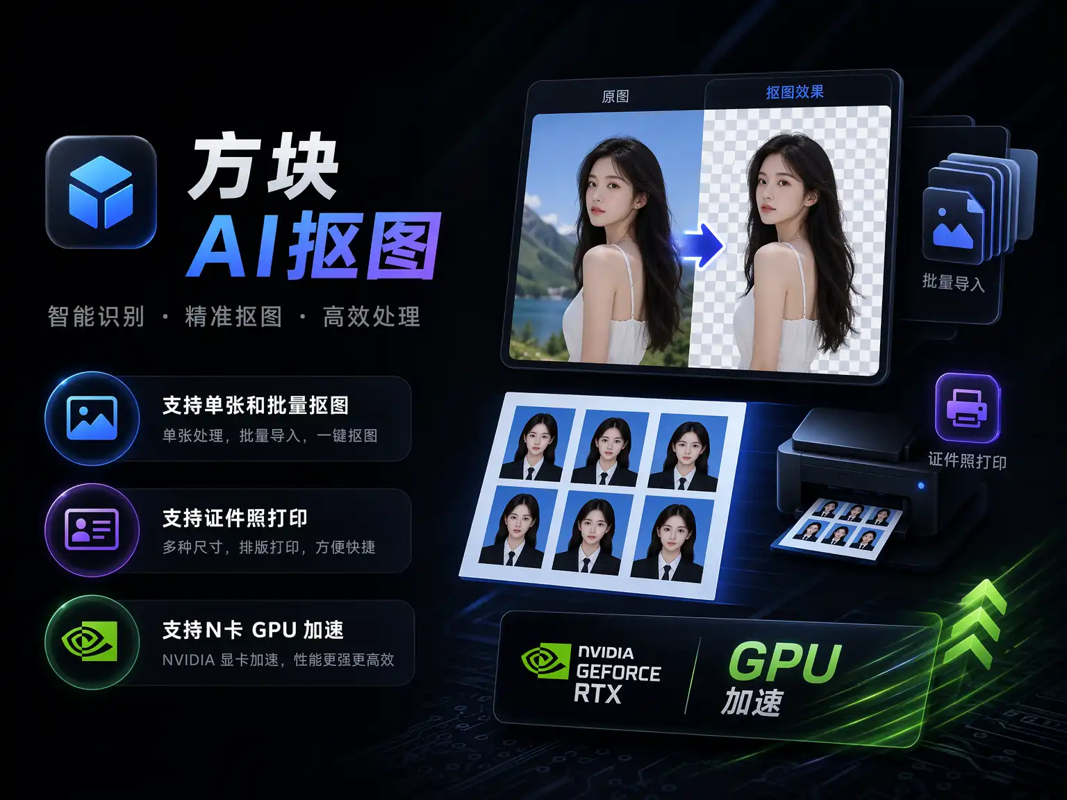 Windows 离线 AI 抠图神器！RMBG2 发丝级批量抠图 + 证件照打印，支持N 卡 GPU 加速-阿幸软件杂货间