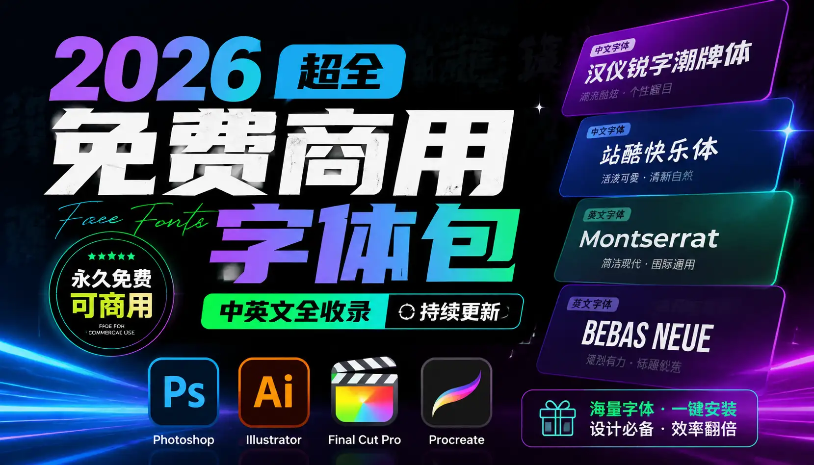 2026超全免费商用字体包字体中英文，涵盖ps/ai/fcpx/procreate 字库-阿幸软件杂货间