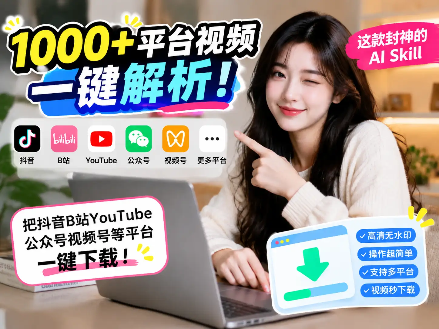 1000+平台视频一键解析！这款封神的AI Skill，把抖音B站YouTube公众号视频号等平台一键下载-阿幸软件杂货间