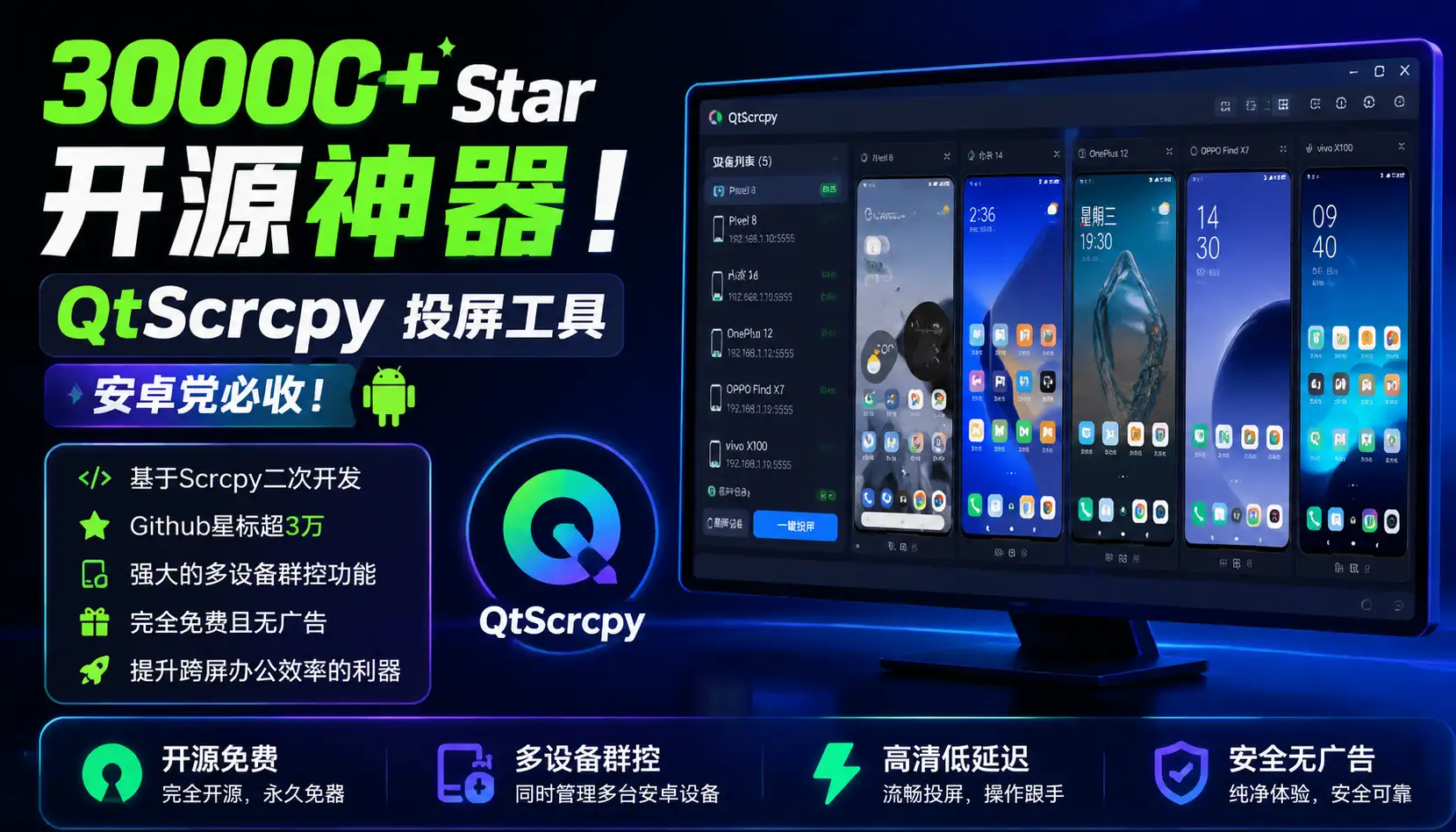 30000+Star开源神器！QtScrcpy投屏工具，安卓党必收！-阿幸软件杂货间