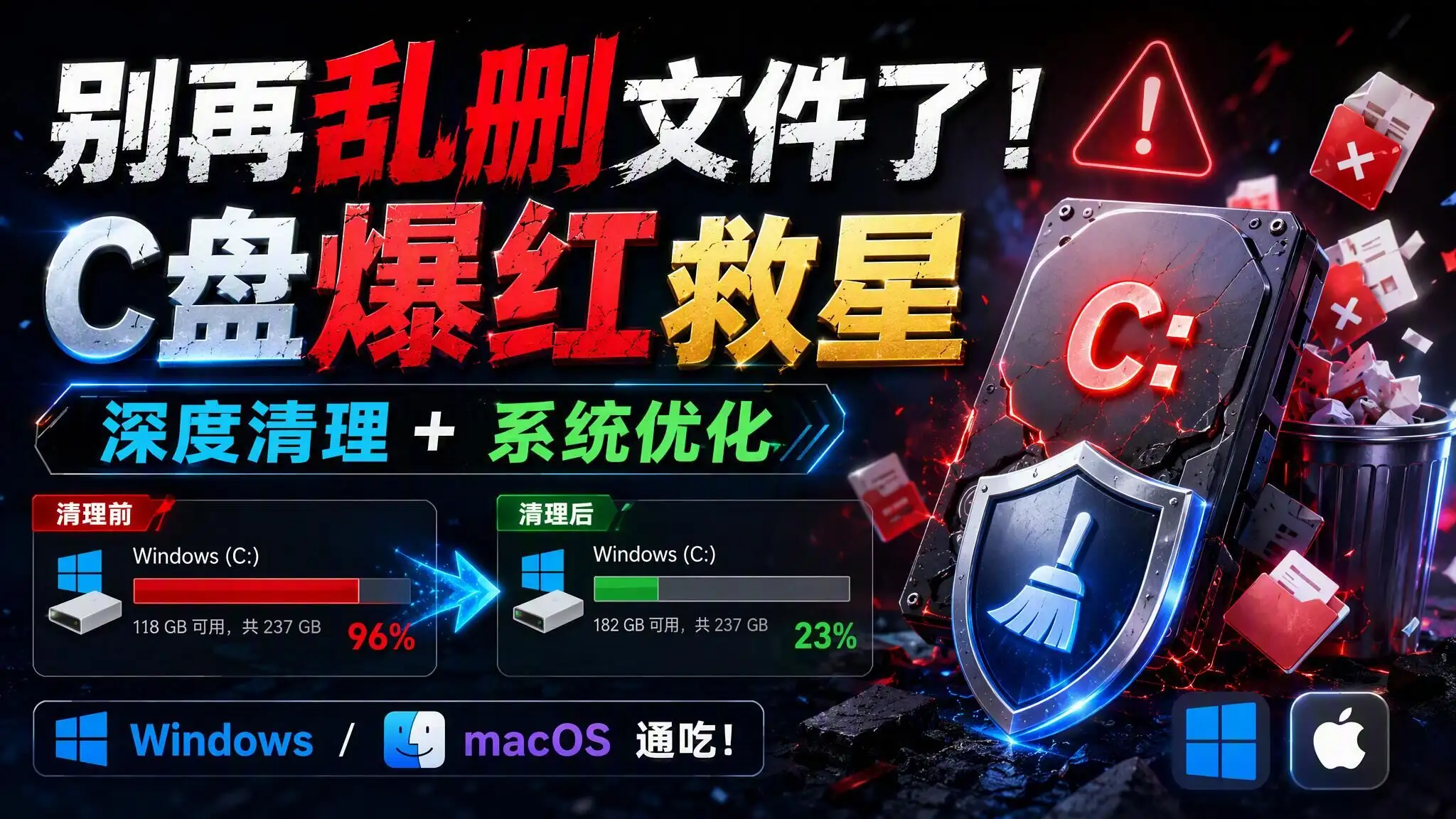 别再乱删文件了！C盘爆红救星，深度清理+系统优化，Windows/macOS通吃！-阿幸软件杂货间