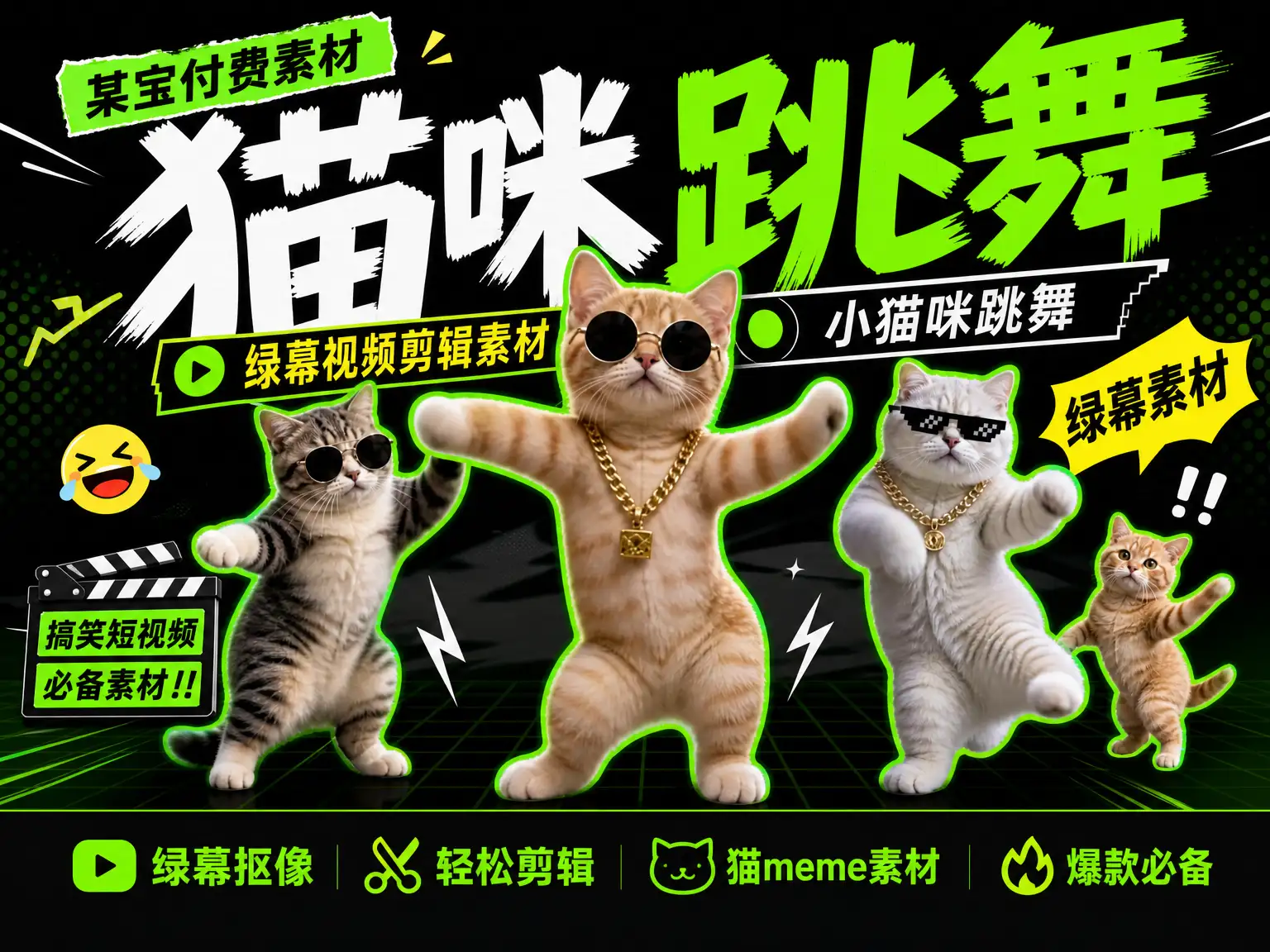 某宝付费素材，猫meme素材绿幕视频剪辑素材小猫咪跳舞，适合抖音B站搞笑短视频合集！-阿幸软件杂货间