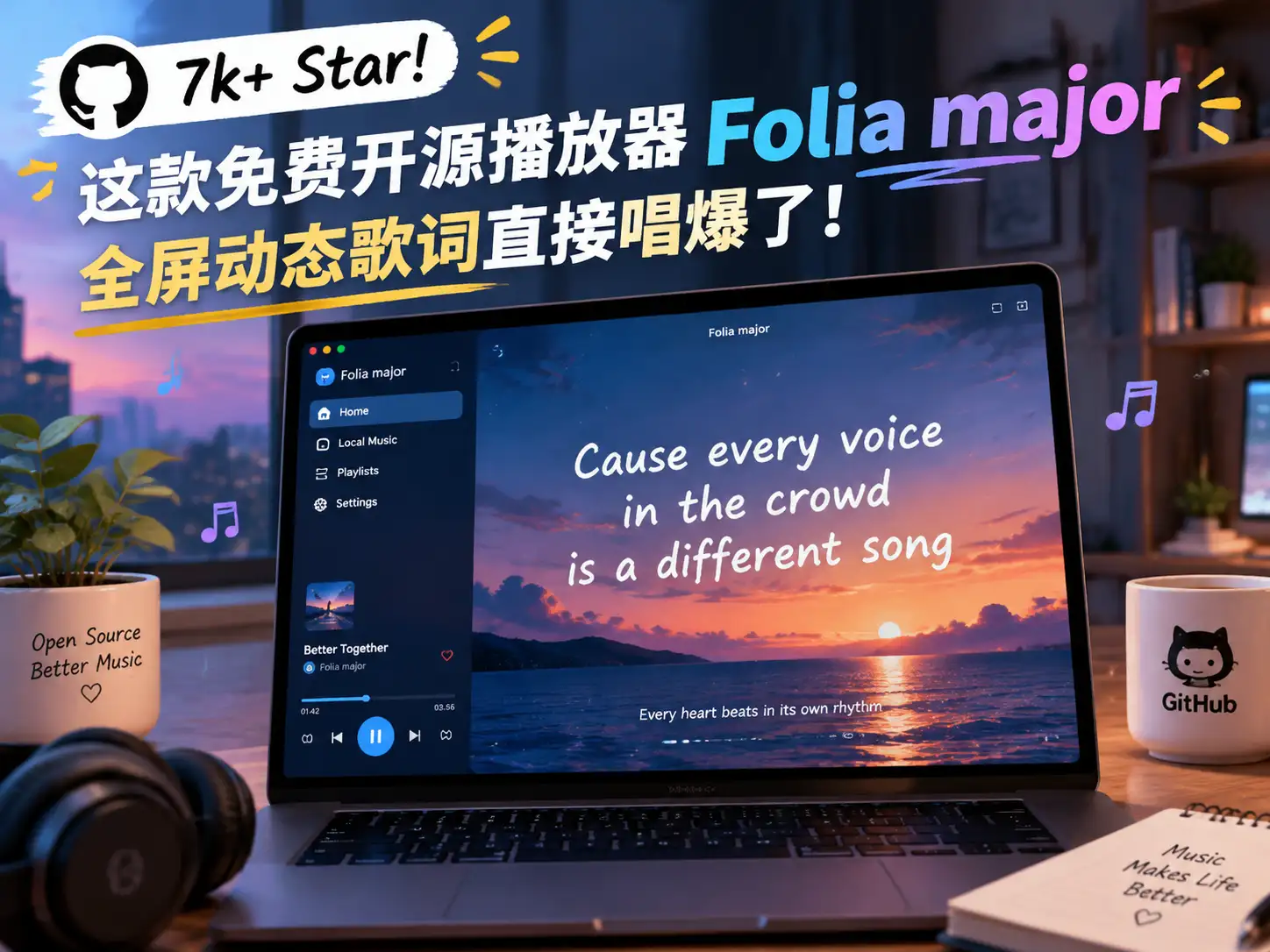 GitHub 7k+ Star！这款免费开源播放器Folia major，全屏动态歌词直接唱爆了！-阿幸软件杂货间