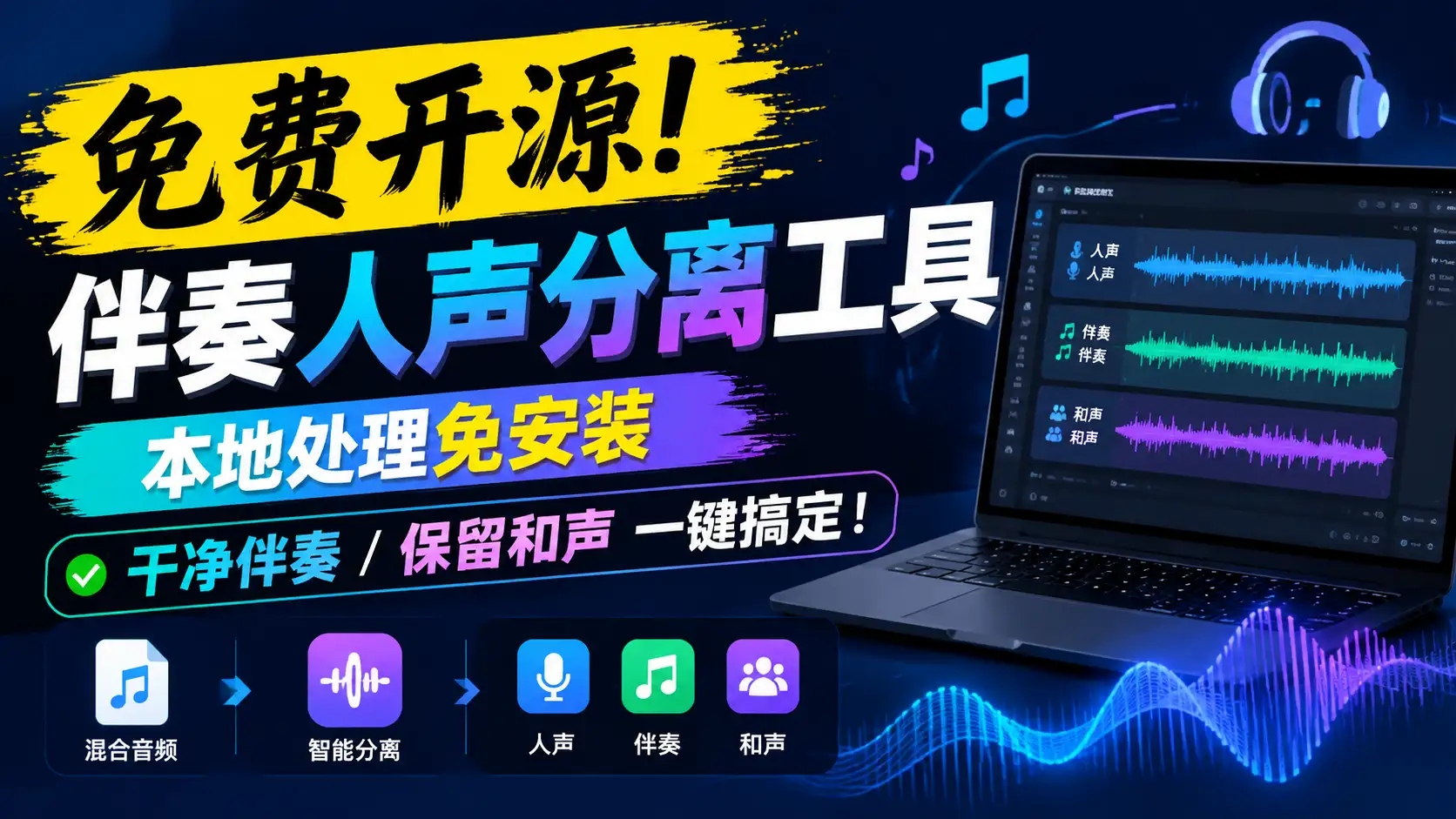 免费开源！伴奏人声分离工具，本地处理免安装，干净伴奏/保留和声一键搞定！-阿幸软件杂货间
